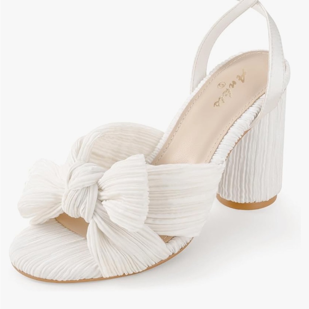 White Bow Chunky 3.15in Heel